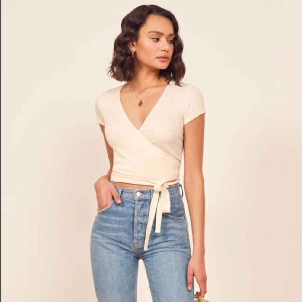 Reformation Flora Wrap Top in Ivory size Medium